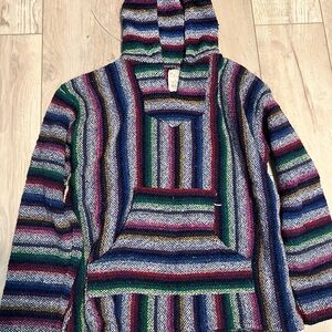 White & Multi-colored Striped Baja Hoodie